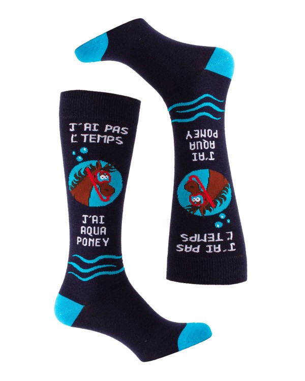 Chaussettes hautes J'ai pas l'temps, j'ai aqua poney nmarine duo