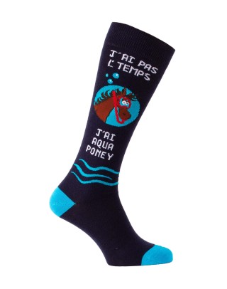 Chaussettes hautes J'ai pas l'temps, j'ai aqua poney nmarine profil