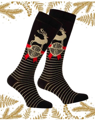 Chaussettes fantaisie avec renne de Noël à paillettes