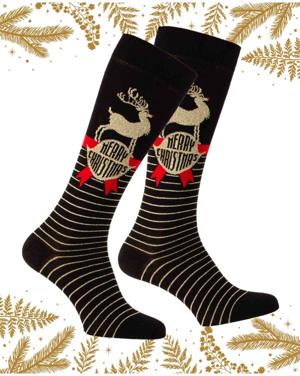 Chaussettes fantaisie montantes Christmas Renne à paillettes duo