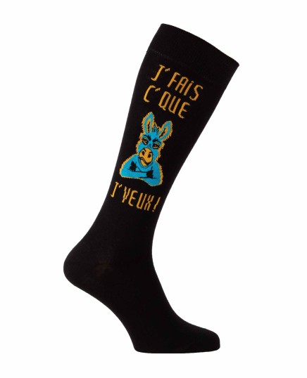 Fancy knee-high socks with stubborn horse