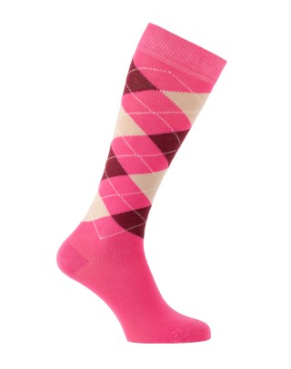 Chaussettes écossaises fuchsia bordeaux et beige