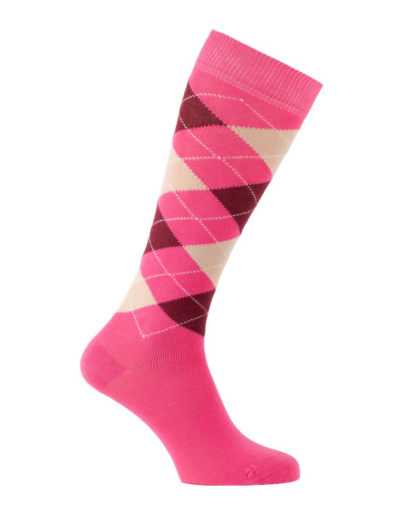 Chaussettes écossaises fuchsia bordeaux et beige Chaussettes écossaises fuchsia bordeaux et beige
