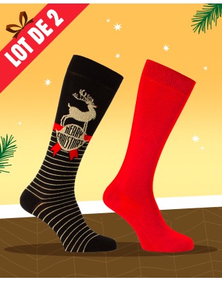 lot deux paires chaussettes montantes pour l'équitation Noël en coton avec paillettes dorées