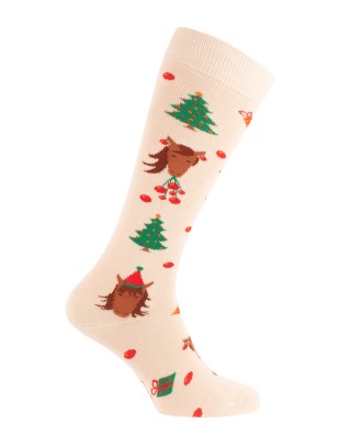 chaussettes montantes fantaisie Noël écru