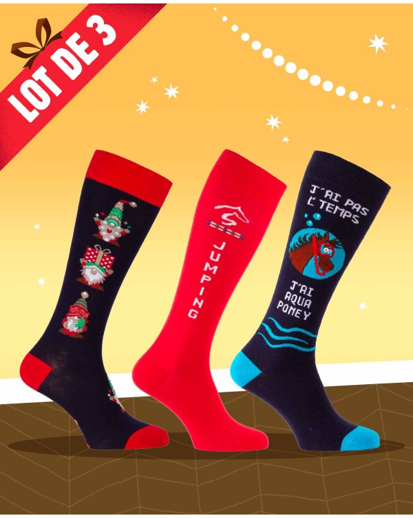 lot 3 paires chaussettes hautes Noël fantaisie 43/46