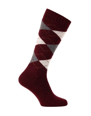 chaussettes hautes épaisses laine écossaises bordeaux