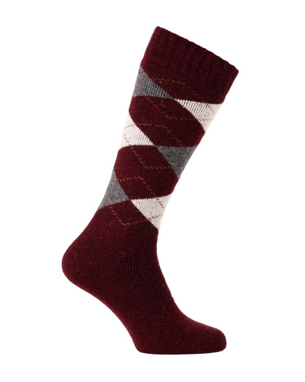 chaussettes hautes épaisses laine écossaises bordeaux