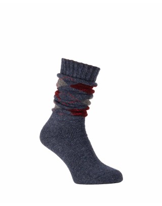 chaussettes montantes épaisses laine écossaises bleu jean détail