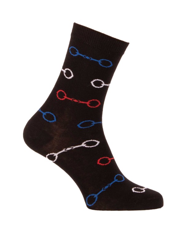Chaussettes à motif mors de cheval noir bleu blanc rouge