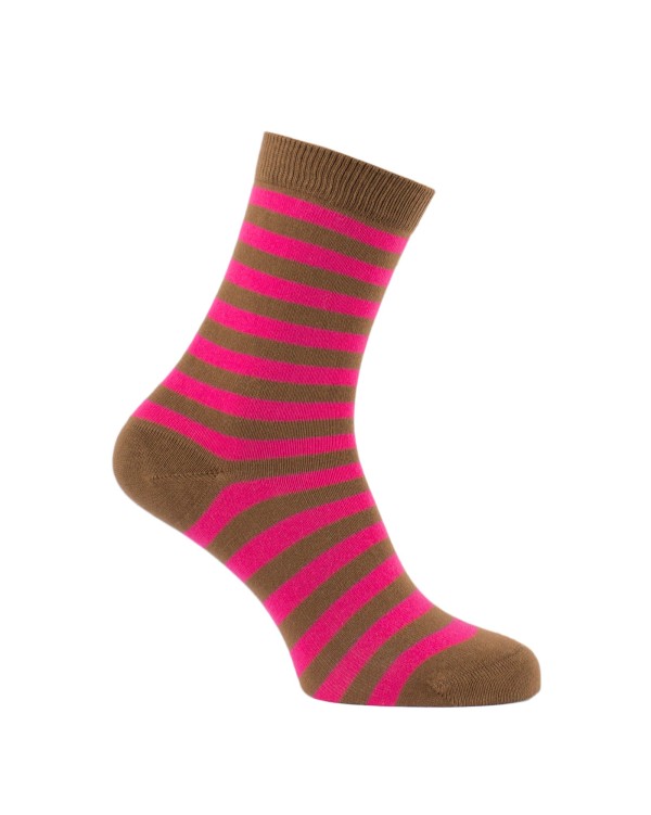 Chaussettes rayures fines caramel et fuschia