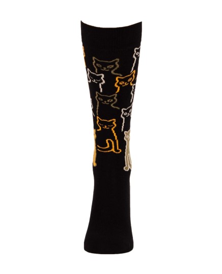Chaussettes équitation noires avec chats noir et kaki de face