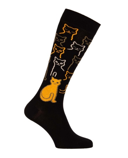 Chaussettes équitation noires avec chats noir et kaki droite
