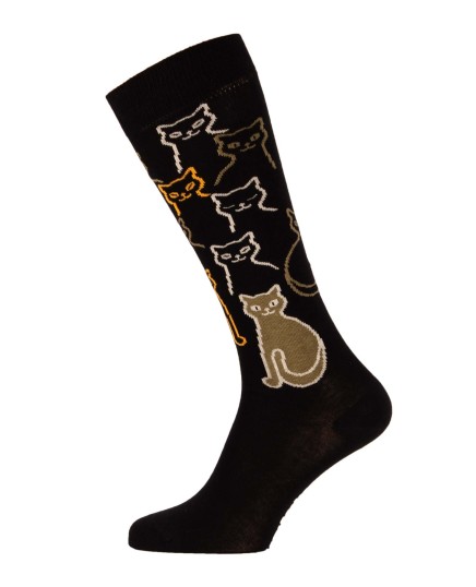 Chaussettes équitation noires avec chats noir et kaki gauche