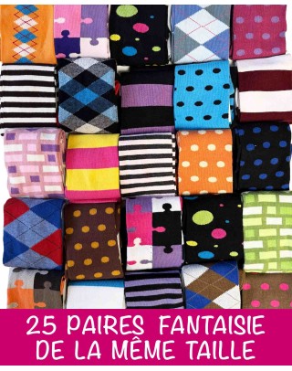 Lot 25 paires de chaussettes montantes fantaisie même taille