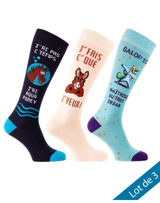 Lot de 3 paires de chaussettes équitation Humour
