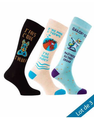 Lot de 3 paires de chaussettes équitation Humour 37/40