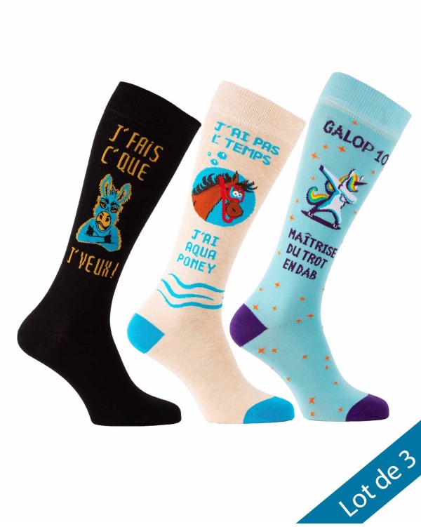 Lot de 3 paires de chaussettes équitation Humour 37/40