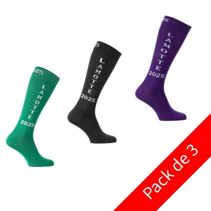 Lot de chaussettes cheval collector du GOF de Lamotte 2025 vert, gris anthracite et violet