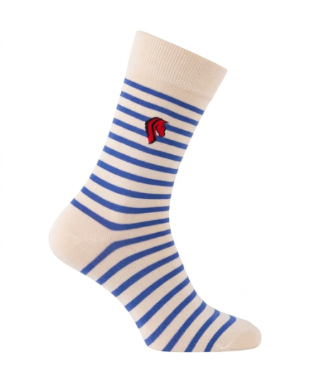 chaussettes fantaisie à rayures écru façon marinière avec tête cheval