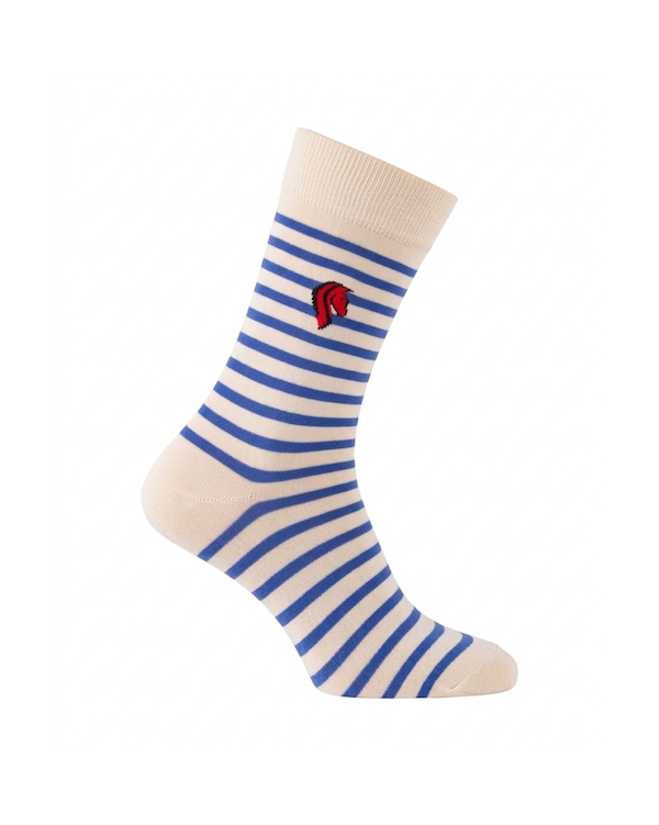 chaussettes fantaisie à rayures écru façon marinière avec tête cheval