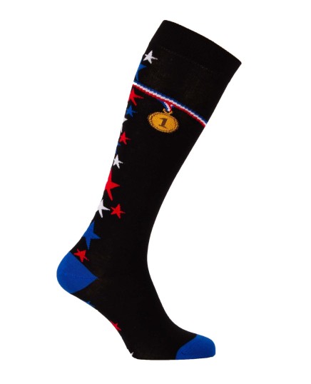 Chaussettes montantes médaille gagnant d'équitation profil Noir