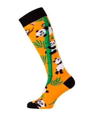 chaussette equitation avec pandas fond orange autre gauche