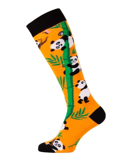 chaussette equitation avec pandas fond orange autre gauche