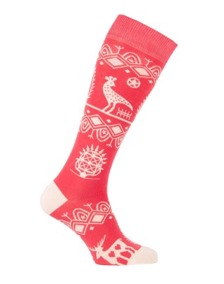 chaussettes hautes ethniques fantaisie rose saumon droite