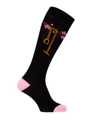 chaussettes montantes équestres étrier bijou fleurs noir