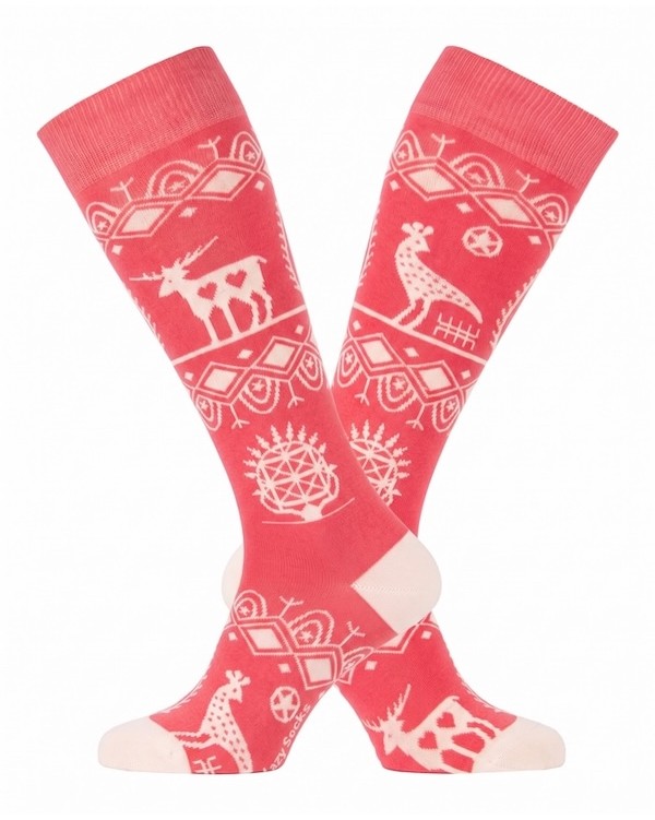 chaussettes hautes ethniques fantaisie saumon duo