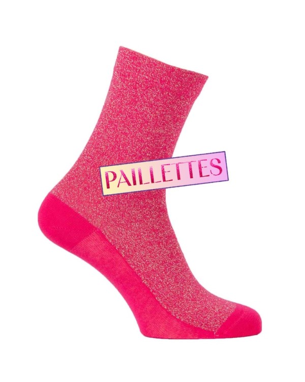 Chaussettes fantaisie à paillettes fuchsia encart