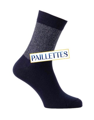 Chaussettes fantaisie à paillettes marine encart