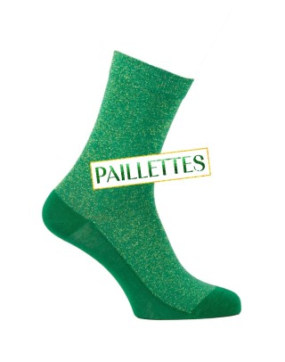 Chaussettes fantaisie vertes à paillettes