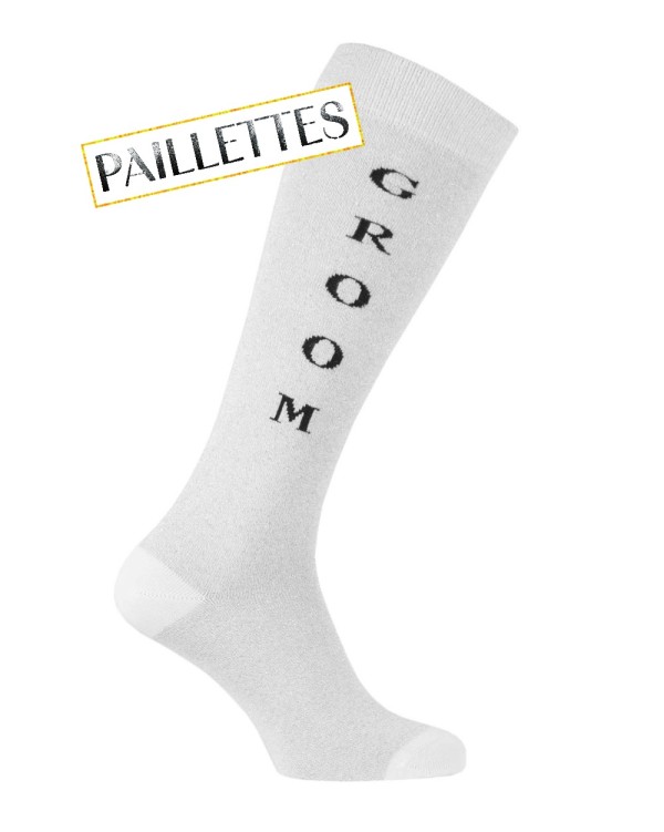 Chaussettes hautes gris clair paillettes motif Groom