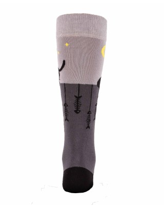 chaussettes montantes grises avec chats et arrêtes de poissons - arrière