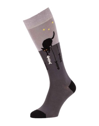 chaussettes montantes grises avec chats et arrêtes de poissons - droite 2