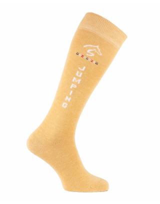 Chaussettes d'équitation Jumping jaune moutarde chiné et blanc