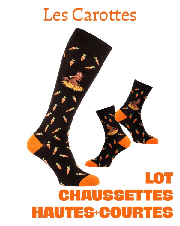 Lot de chaussettes hautes et courtes assorties - Les carottes pour poney