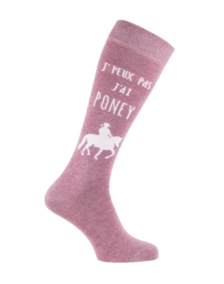 Chaussettes fantaisie équitation J'peux pas j'ai poney mauve chiné