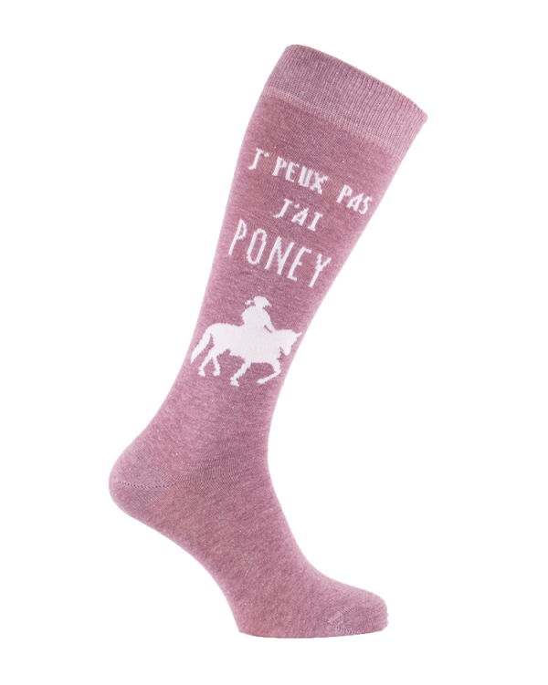 Chaussettes fantaisie équitation J'peux pas j'ai poney mauve chiné