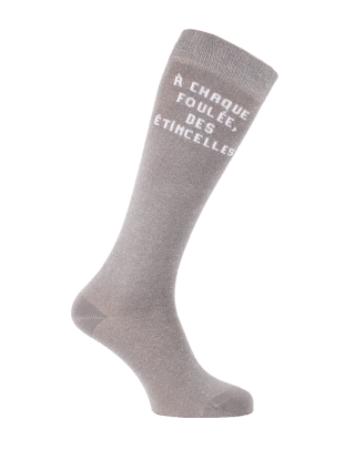 chaussettes hautes paillettes textes équestre gris argenté