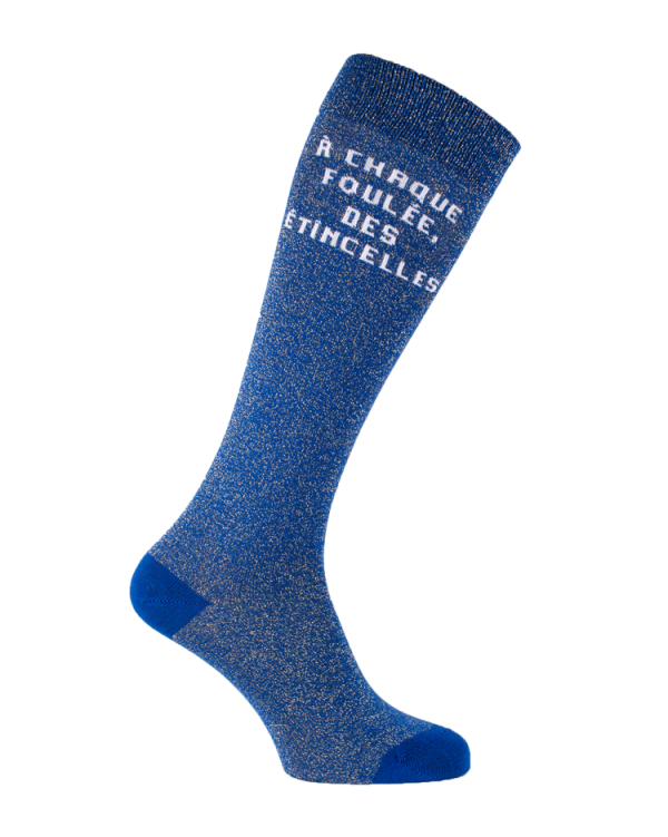 chaussettes hautes paillettes textes équestre roi doré