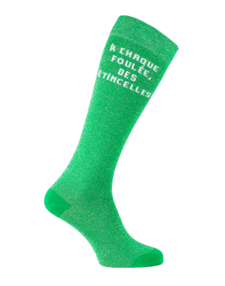 chaussettes hautes paillettes textes équestre vert
