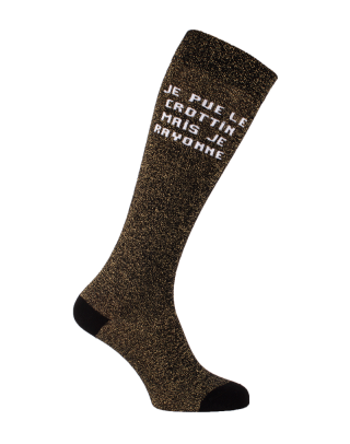 chaussettes montantes équestres textes à paillettes noir or