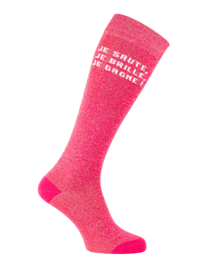 chaussettes hautes paillettes texte équitation rose fuchsia