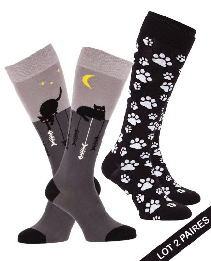 Set of Cat paws knee-high socks + Cats & fish