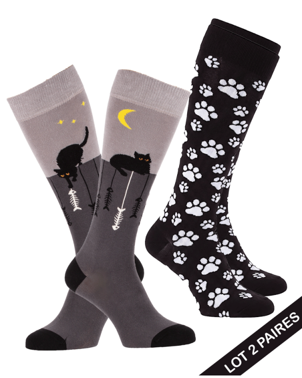 Set of Cat paws knee-high socks + Cats & fish