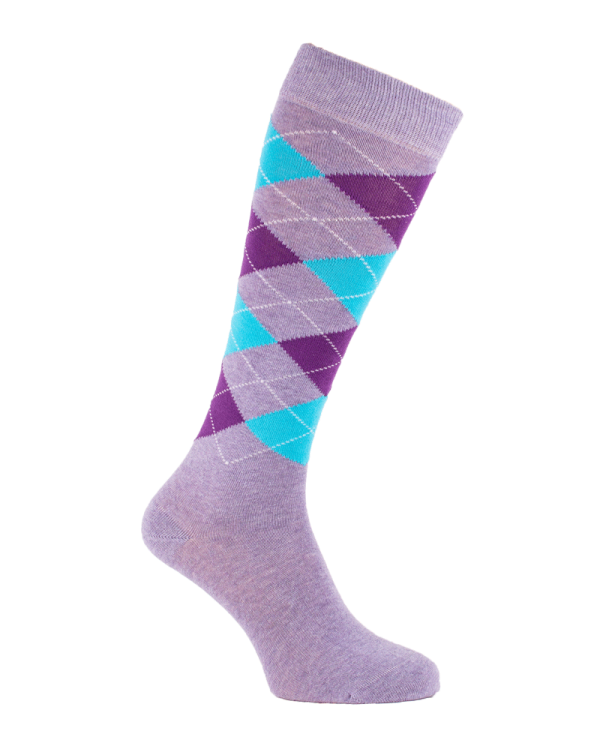 Chaussettes écossaises montantes pour equitation mauve et violet