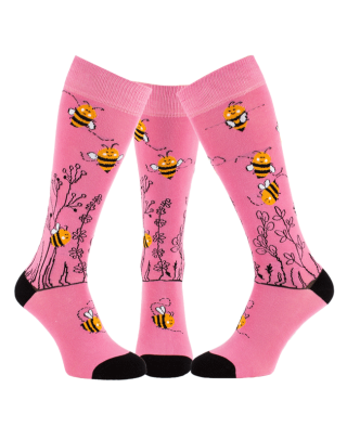 chaussettes fantaisie equitation abeilles paddock rose trio